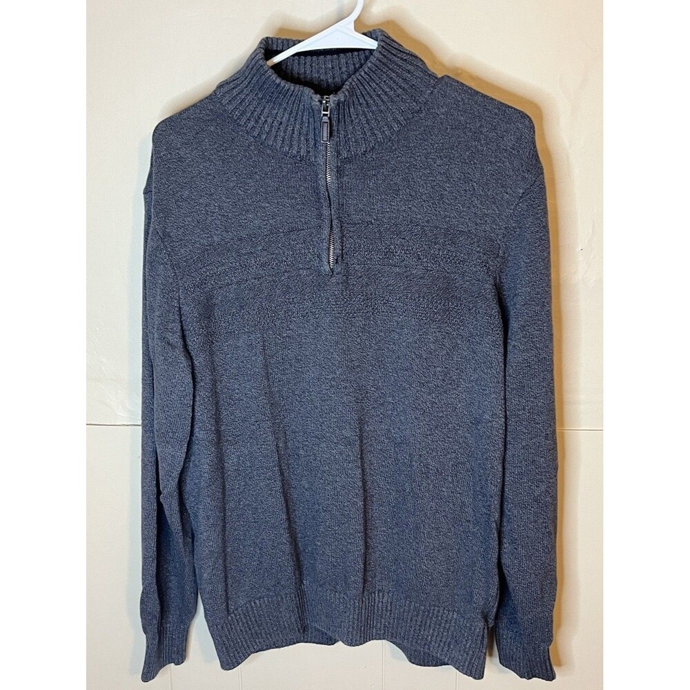 Dockers Mens XL Gray Long Sleeve 1/4 Zip Up Pullover Sweater 100% Cotton Used